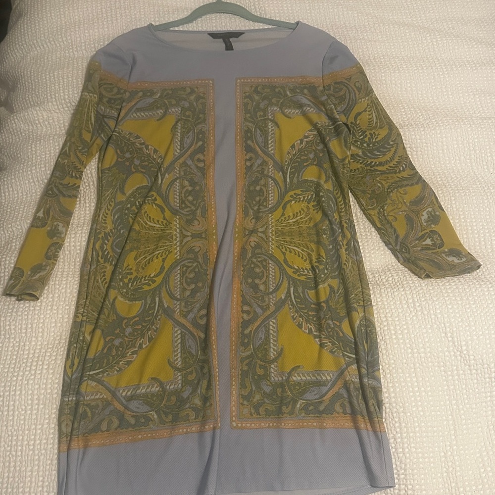 BCBGMaxAzria Long Sleeve Dress in Blue and Yellow